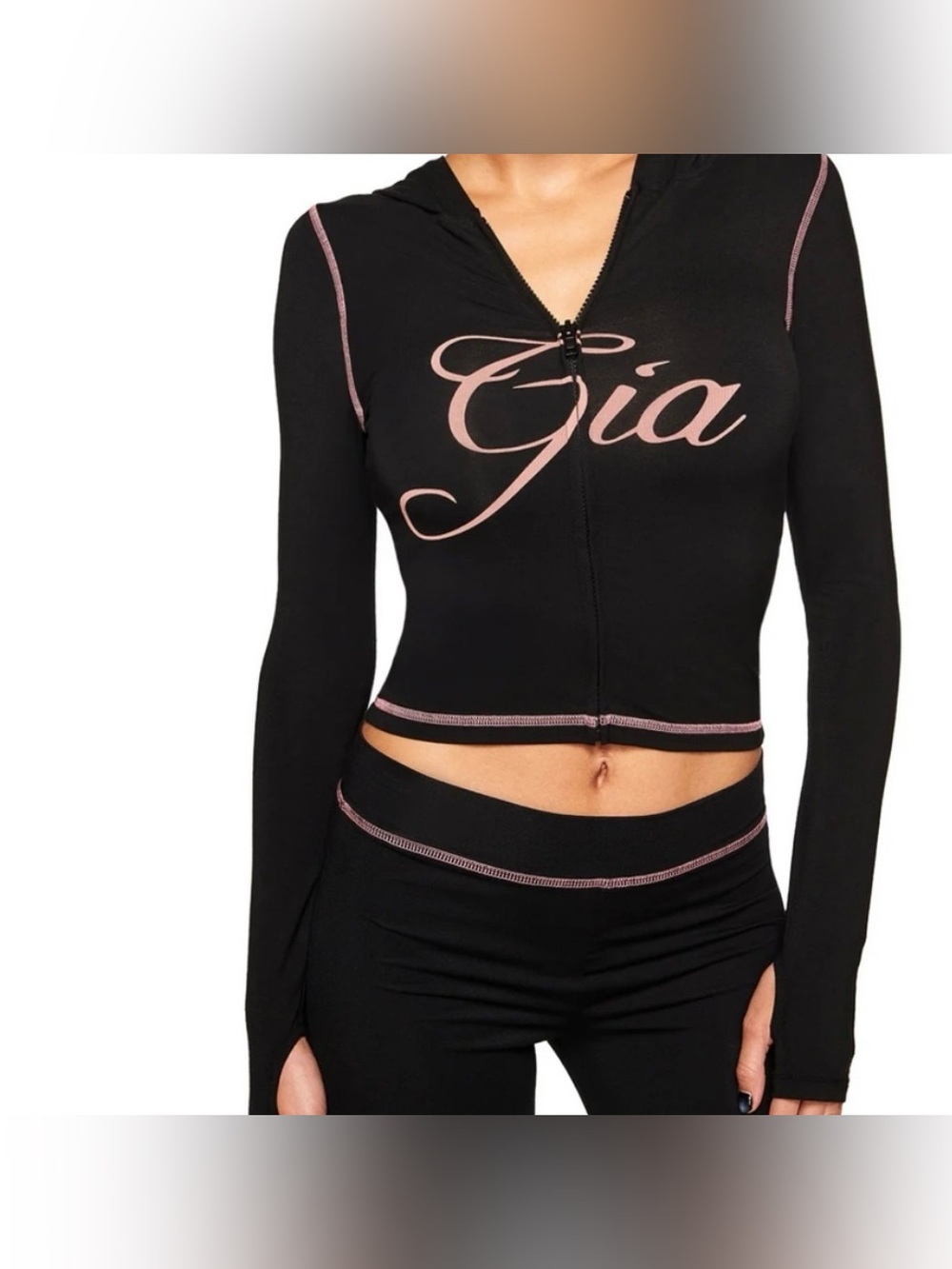 I.AM.GIA Black Hoodie with Pink Script Logo - Picture 4 of 8